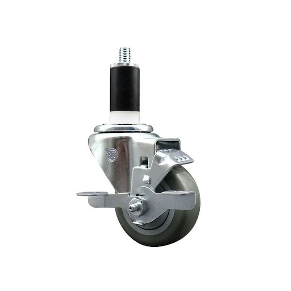 3'' SS Gray Poly Swivel 1-3/8'' Expanding Stem Caster with Brake